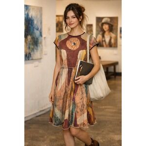 Making the Cut‎ Womens Abstract Art Print Cap Sleeve Fit Flare Dress Large J2